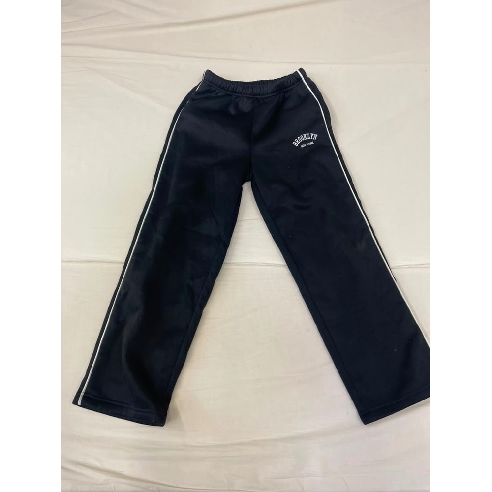 Brooklyn New York Kids Black Track Pants White Piping Athletic Joggers Size 11Y